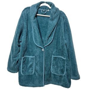 Women's Soft Surroundings MostWonderfulCardi 2x Cozy Plush Sweater Cardigan Teal